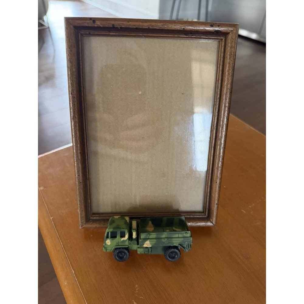 Military Truck Picture Frame 5x7 Vintage Wood Camo Army Decor Curated Assemblage